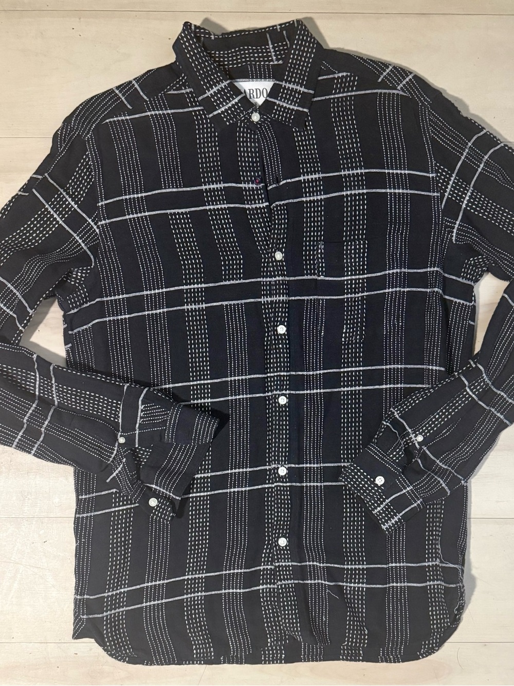 Kardo Black Button-Down Shirt with White Stitch Grid